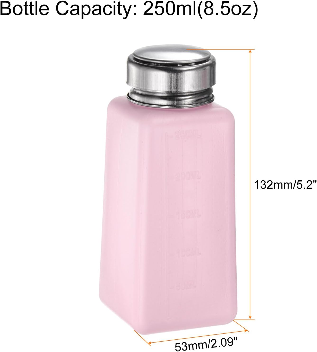 HARFINGTON 4PCS 250ML(8.5oz) Push Down Alcohol Dispenser Pump Liquid Press Empty Bottles Refillable Container for Acetone Cleanser Nail Polish Remover, Pink