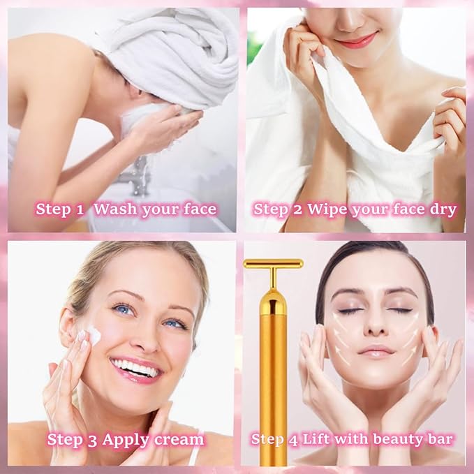 Beauty Bar 24k Gold Skin Care Face Massager Roller, 2 in 1 Electric 3D Roller and T Shape Energy Beauty Bar for Face Lift and Skin Tightening