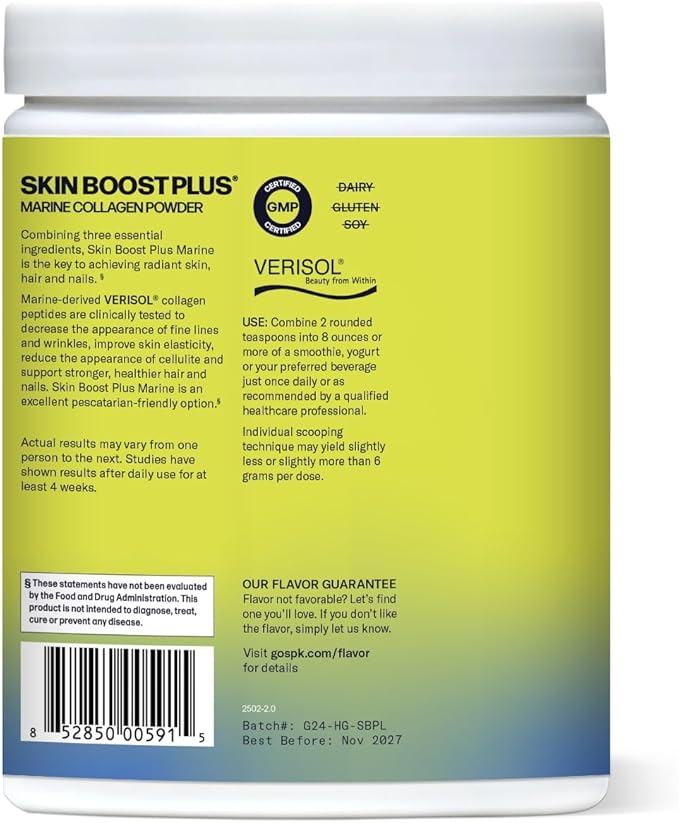 Marine Skin Boost Plus (No Flavor) [50-Serves] | Collagen Powder Supplement with Marine-derived VERISOL Bioactive Hydrolyzed Collagen Peptides, Vitamin C & Hyaluronic Acid