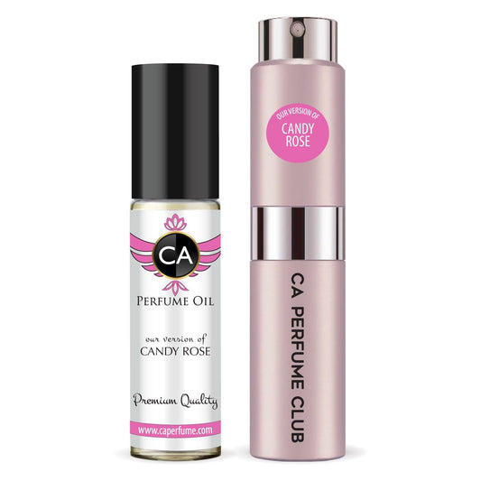 CA Perfume Duo Impression of Candy Rose For Women Perfume Layering Set Long Lasting Travel Size EDP + Body Oil Roll-On Bottle 0.27 Fl Oz+0.33 Fl Oz