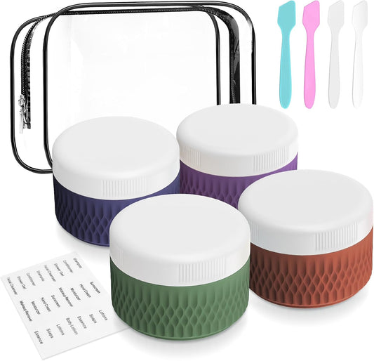 BPA Free Silicone Cream Jars - TSA Approved 3oz Travel Size Containers, Leak-proof with Lid for Cosmetic, Face, Hand, Body Glitters