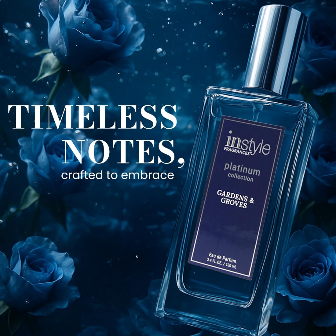 Instyle Fragrances Platinum Collection Gardens & Groves, Premium Women’s Eau de Parfum, CLEAN, Vegan, Paraben-Free, Never Tested on Animals, 3.4 Fluid Ounces