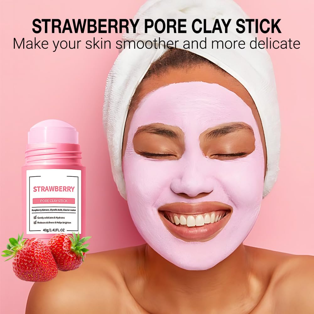 2Pcs Clay Mask For Face, Blackhead Remover For Face, Deep Pore Cleansing, Moisturizing, Skincare Facial Mask for Refining Pores and Controlling Oil (A01#2Pcs Strawberry)