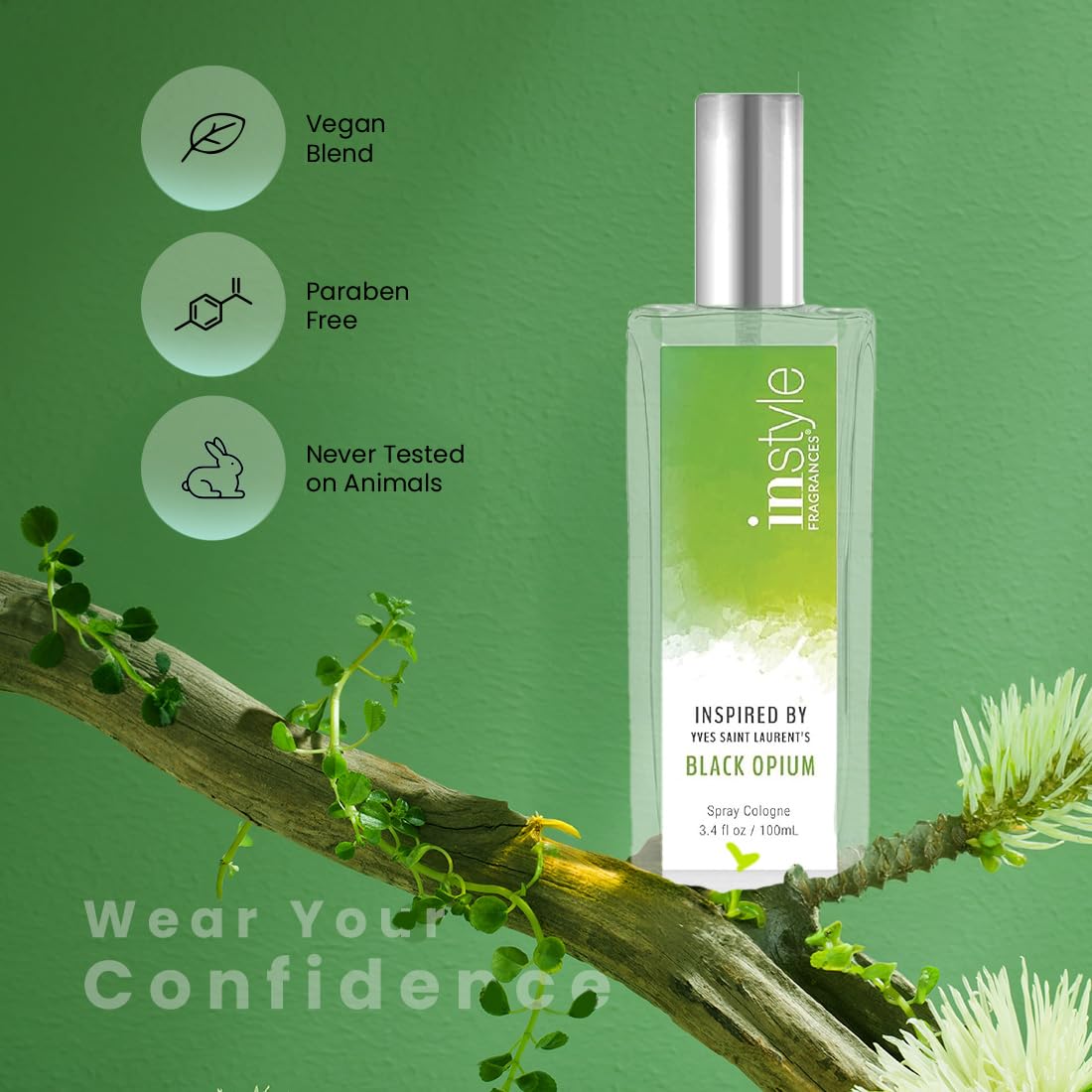 Instyle Fragrances, Inspired by Yves Saint Laurent's Black Opium, Women’s Eau de Toilette, CLEAN, Vegan, Paraben-Free, Never Tested on Animals, 3.4 Fluid Ounces