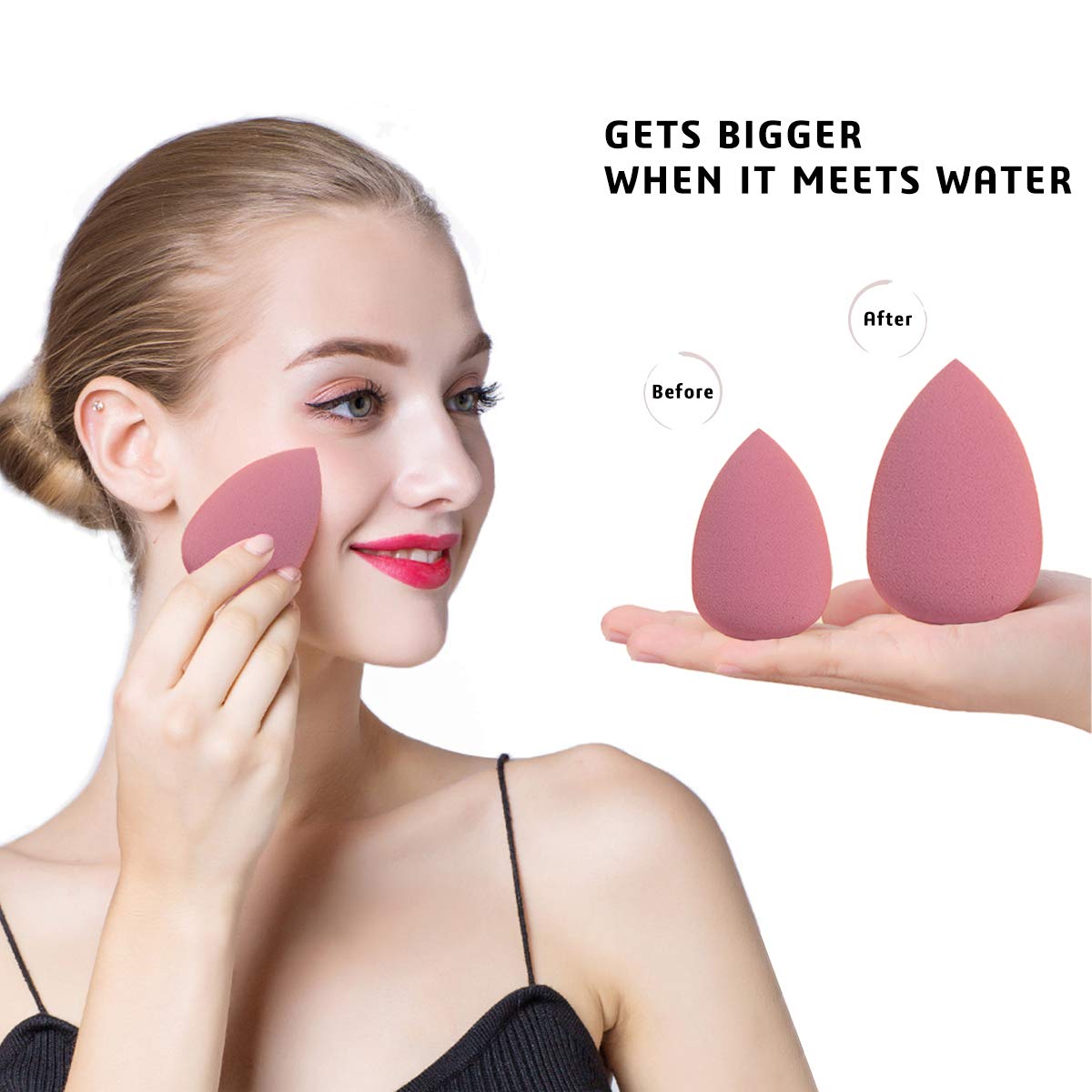 Makeup Sponges Set - Beauty sponges Blending Blenders with 1 Holder and Egg Case, Flawless for Cream, Powder and Liquid (Pink,7Pcs+1Holder+ case)