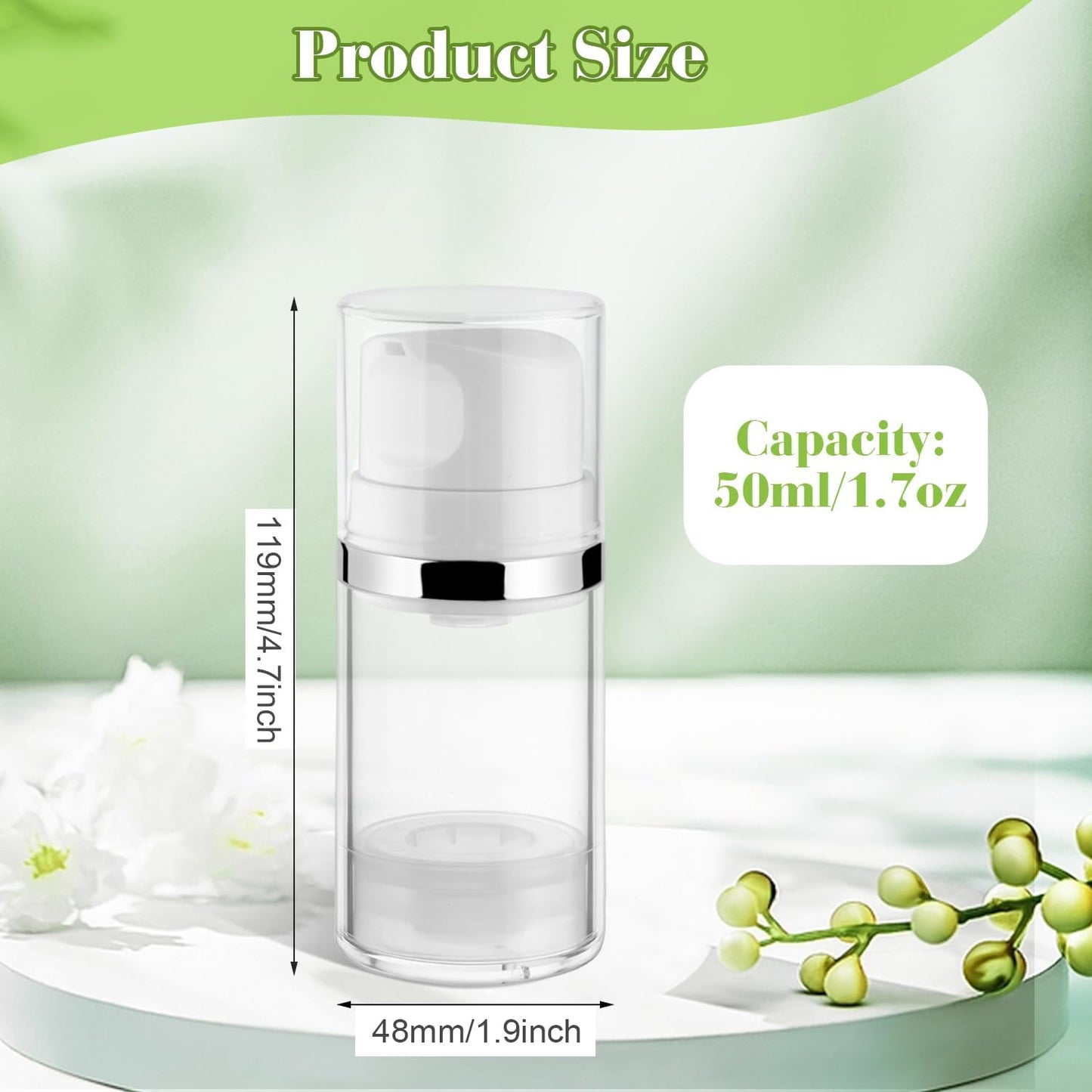 4 Pcs 50ml/1.7oz Airless Pump Jar Refillable Vacuum Pump Dispenser Bottles Travel Cosmetic Containers for Lotion Essence Shampoo Toiletries