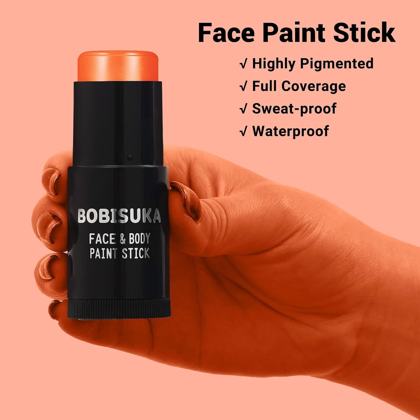 BOBISUKA Orange Body Paint Stick, Orange Eye Black Sticks for Sports, Waterproof Face Painting for Halloween Pumpkin Tiger SFX Cosplay Special Effects Costume Parties Stage Makeup