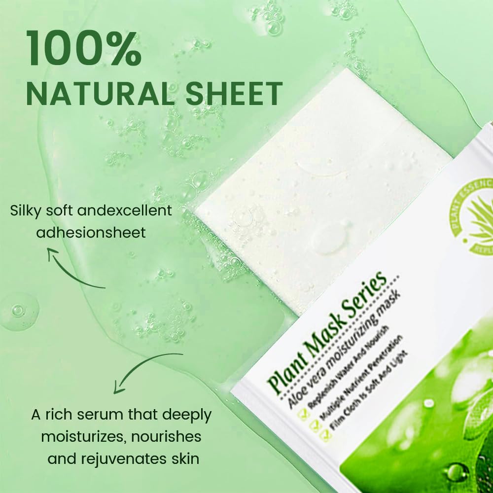 8 Pack Aloe Vera Face Sheet Mask Skincare,Hydrating Face Mask For Sensitive Skin,Moisturize,Soothing,Nourish for All Skin Types,Natural Spa Party Facial Mask Skincare Set for Women Men Girls