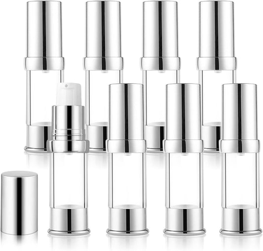 8 Pack 5ml/0.17oz Plastic Airless Pump Bottle Portable Lotion Container Refillable Cream Jar Vacuum Pump Press Dispenser for Travel Cosmetic Emulsion Liquid Foundation Shampoo Toiletries Sample
