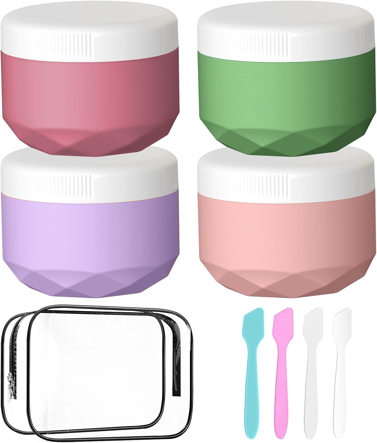 Travel Containers for Toiletries, 4-Pack TSA Approved Silicone Jars (2.5oz) - BPA Free Leakproof Cosmetic Containers for Creams, Lotion, Skincare & Makeup with Bonus Waterproof Bag