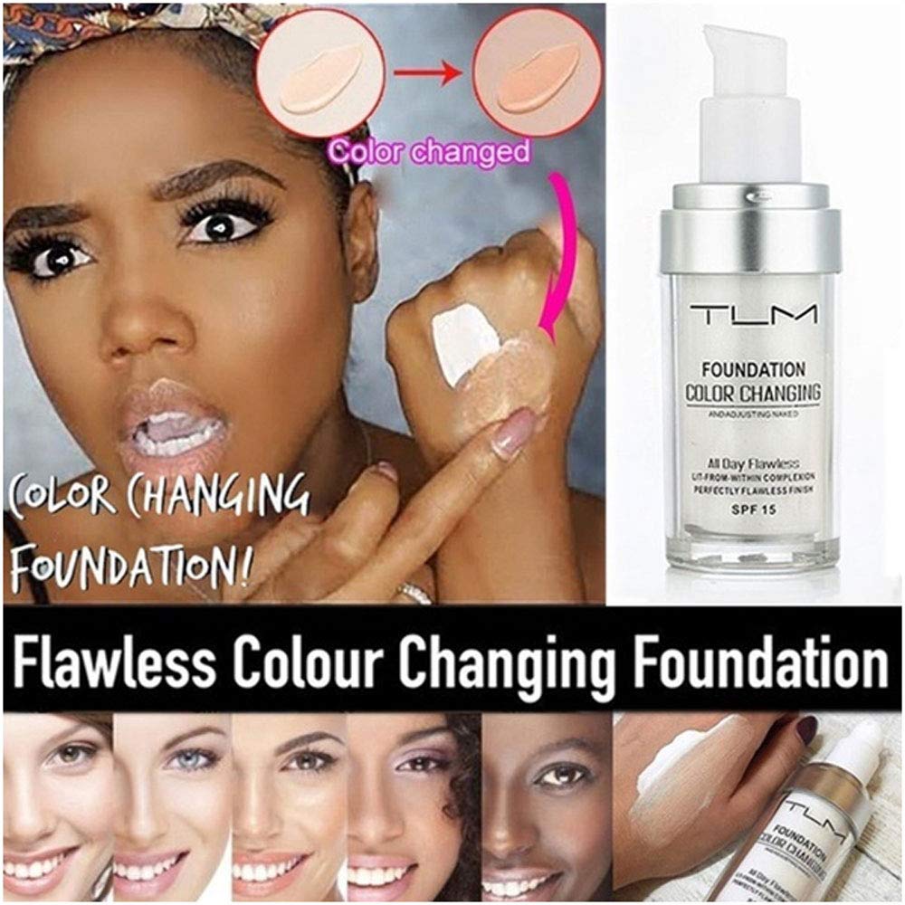 5PCS TLM Colour Changing Foundation Makeup Set Matte Liquid Full Coverage Oil Control Breathable Invisible Cover Concealer Foundation with Face Primer, Foundation Brush, Makeup Sponge