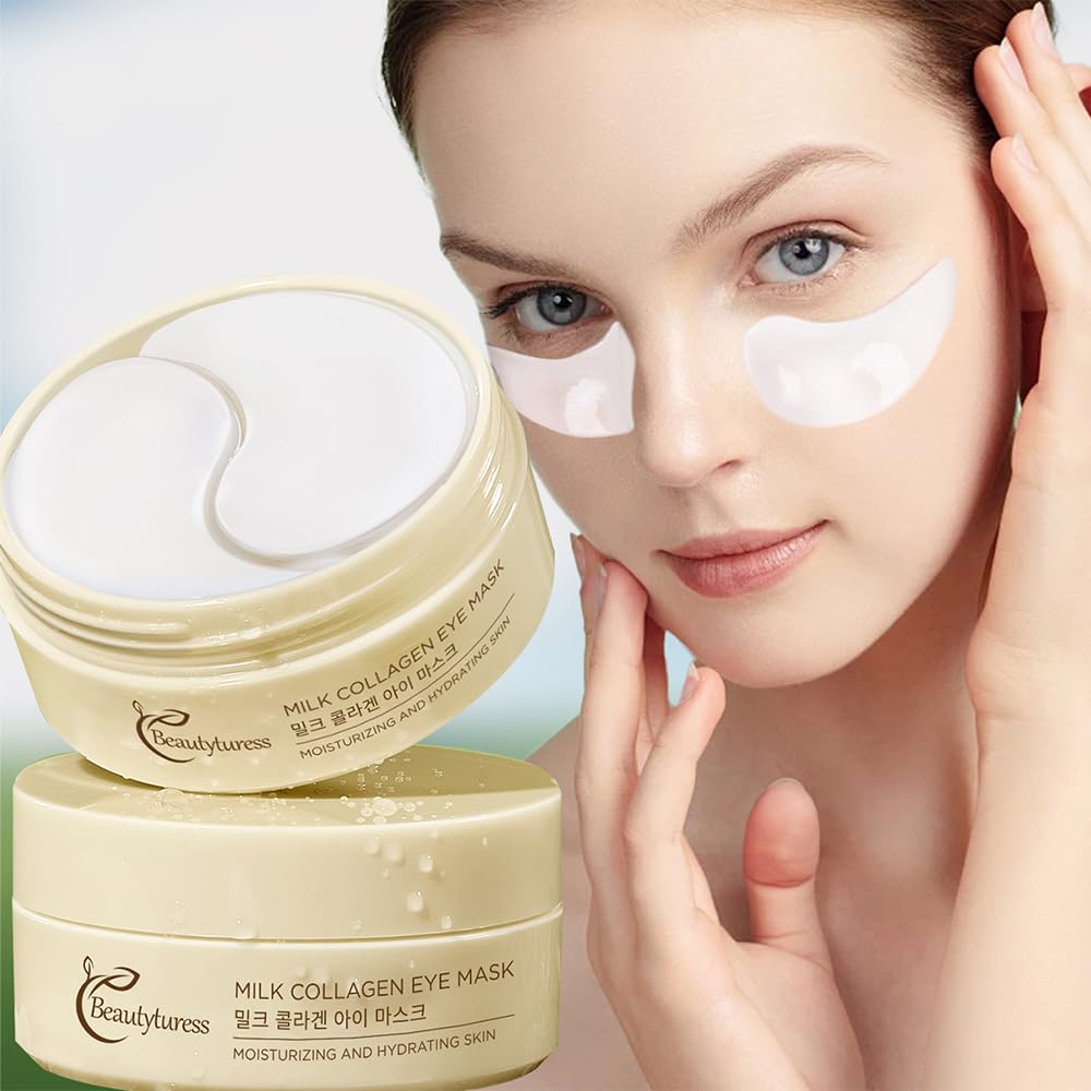 Collagen Eye Mask 60 Pairs - Milk Protein & Hyaluronic Acid Eye Patches for Dark Circles, Puffiness, Wrinkles - Hydrating Under Eye Treatment with Niacinamide & Aloe Vera - Cruelty Free Skincare