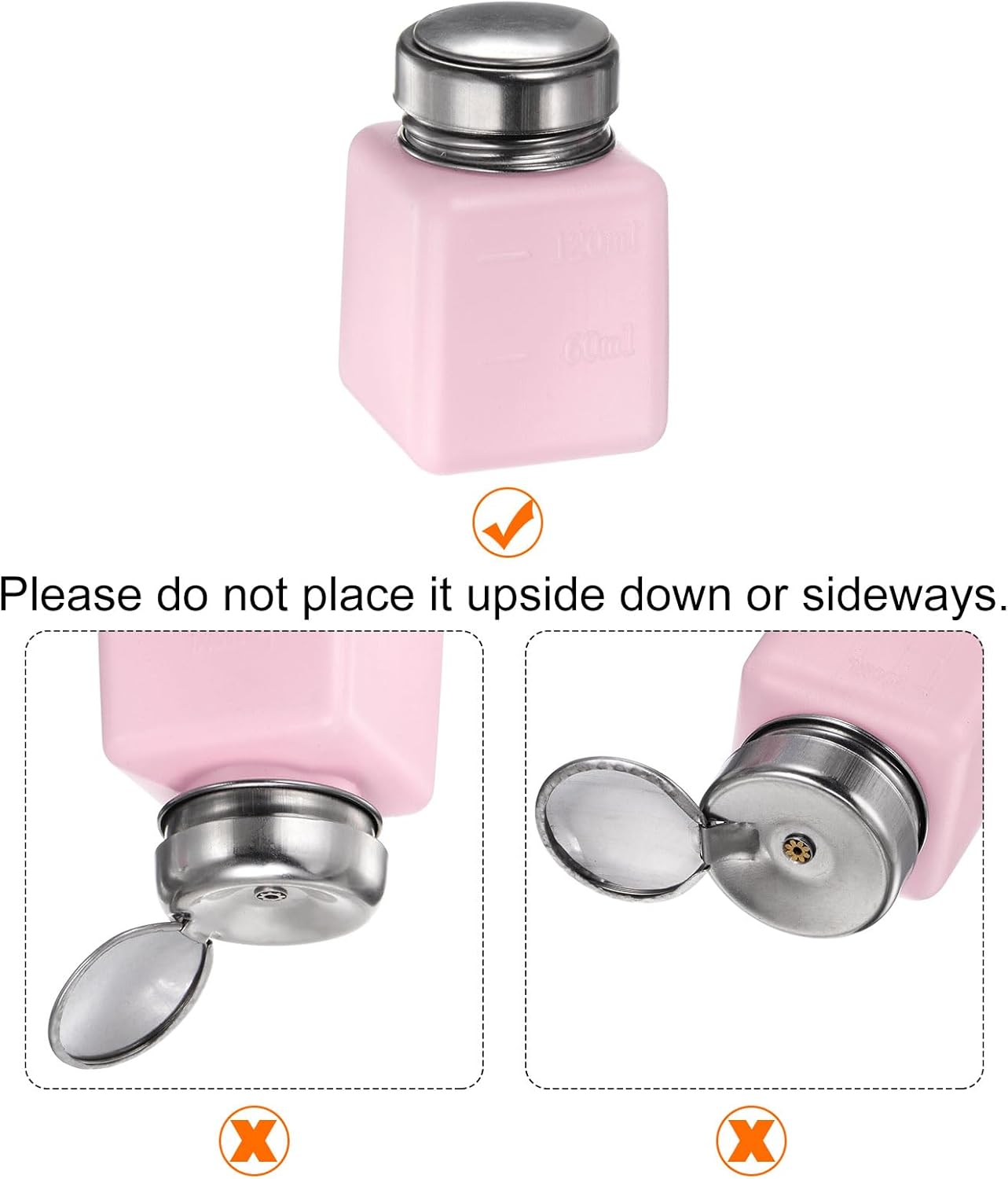 HARFINGTON 4PCS 120ML(4oz) Push Down Alcohol Dispenser Pump Liquid Press Empty Bottles Refillable Container for Acetone Cleanser Nail Polish Remover, Pink