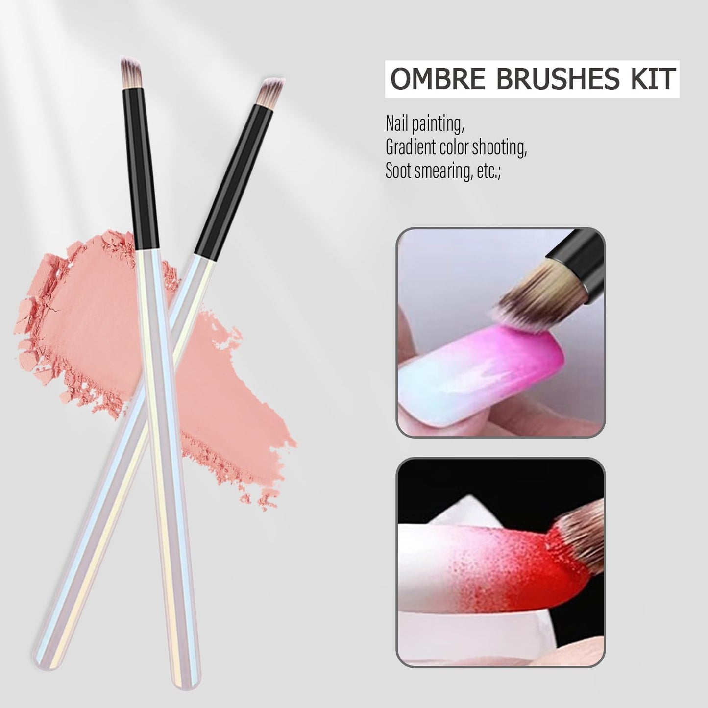 WOKOTO 5 Pcs Oblique-Shaped Nail Ombre Brush For Nails Art Gradient Design Painting Brush With Aurora Color Penholder For Nails Design Brushes For Gel Ombre Nails Art Brushes Manicure Tools