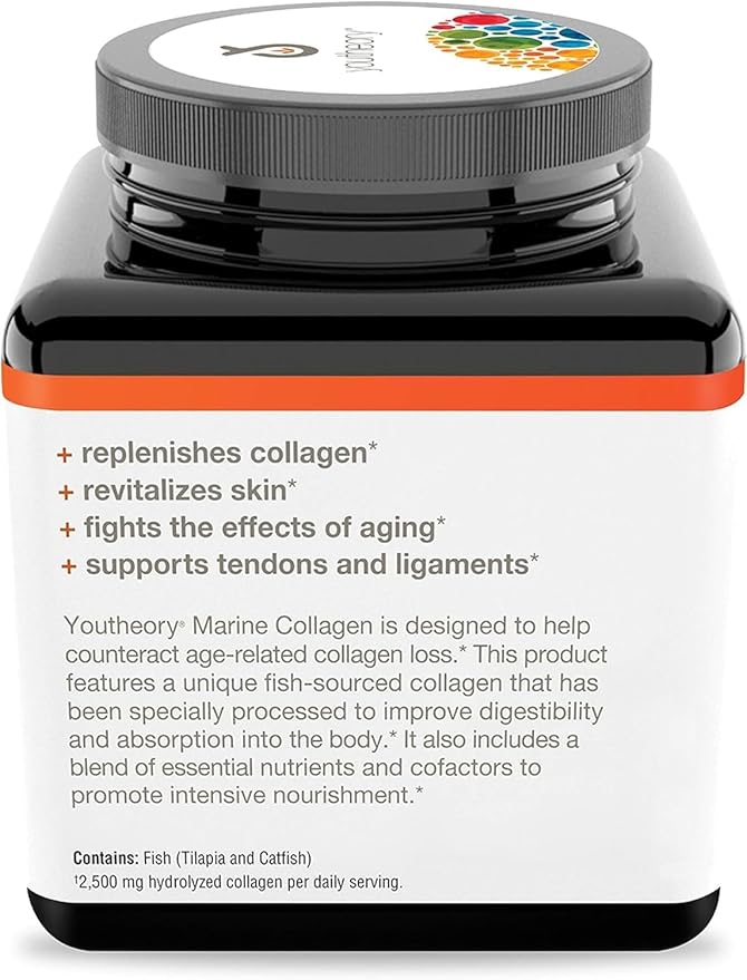 Youtheory Marine Collagen - 2,500 mg Hydrolyzed Collagen - Supports Skin* - Fish-Sourced Supplement with Vitamin C, A, E, B6, B12 & More - Highly Digestible & Absorbable - 160 Tablets