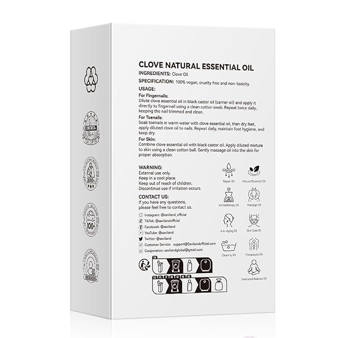 SAVILAND Clove Oil for Effective Brittle Nails Repair: Natural Clove Essential Oil 100% Pure Orangic Nail Growth for Damaged Nails Toenail Renewal Cuticle Hand Foot Care Home