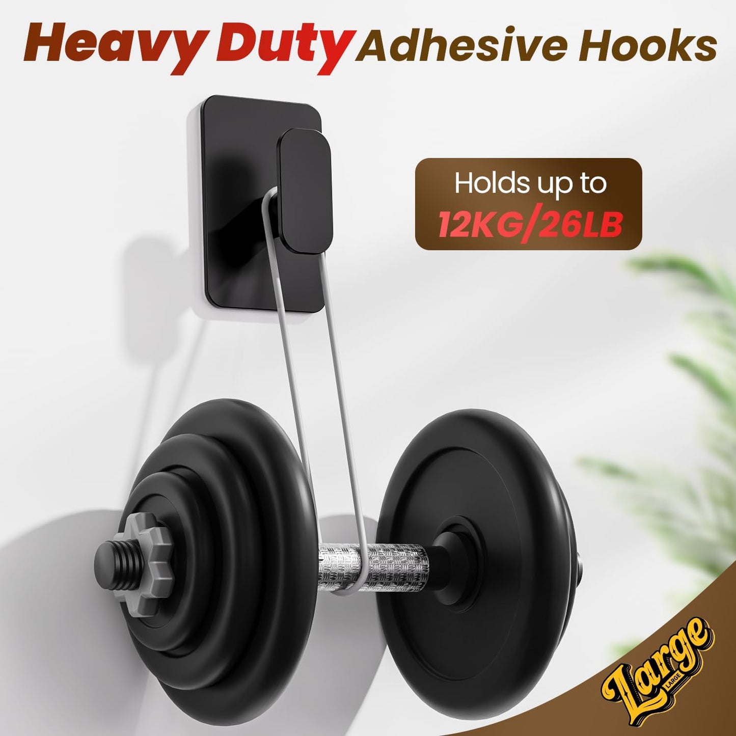 Heavy Duty Self Adhesive Hooks - 26lb Max, Sticky Wall Hooks Stainless Steel for Hanging Towel, Coat, Robe, Waterproof & Rustproof Hooks Stick on Bathroom, Shower, Kitchen (Black, 4 Pack)