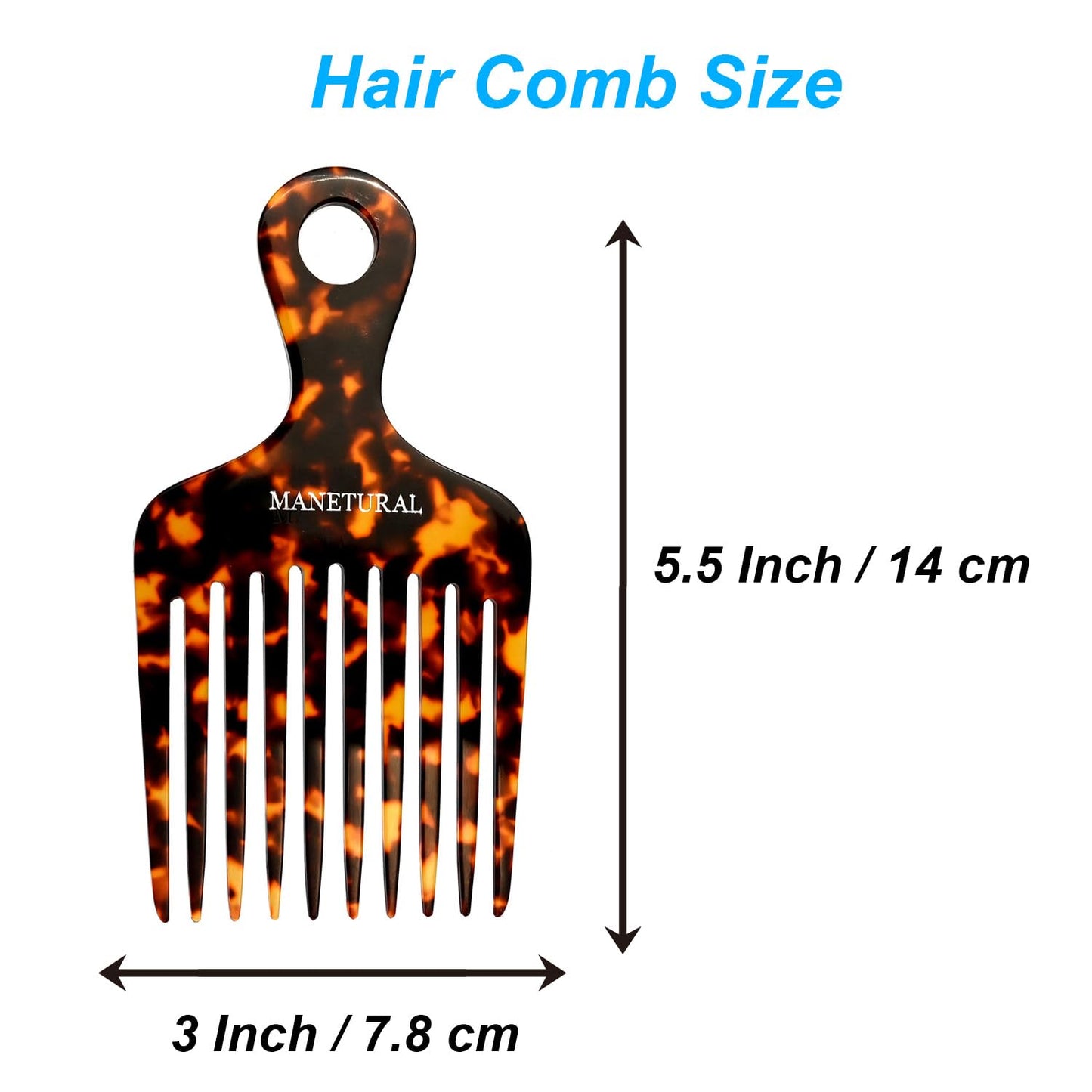14MX Long-Tooth Comb/Afro Hair Lift Combs for Women's Curls and Men's Beards - Hand-Made, Hand-Crafted Beauty for Effortless Styling (Tortoise, 2 PACK)