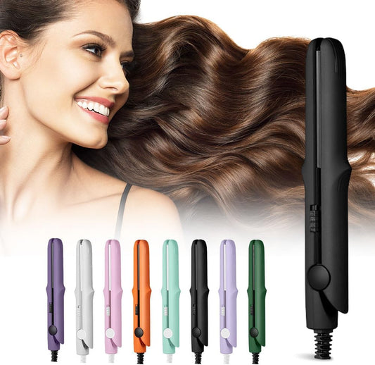 2-in-1 Mini Dual Purpose Curling Iron, 2025 New Mini Curling Wand & Flat Iron Hair Straightener, Portable Travel Curling Iron for All Hair Types (Black)