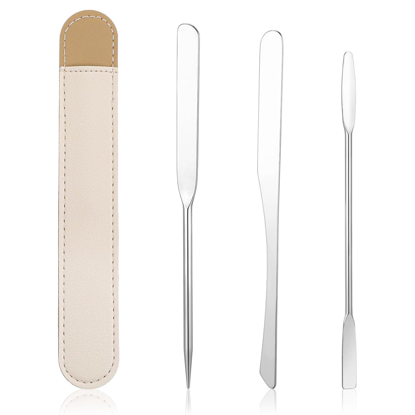 Stainless Steel Makeup Spatula with Leather Case, 3PCS Beauty Face Cream Applicator Double Edged Face Mask Spatulas Cosmetic Mixing Tools for Foundation, Face Cream, and Beauty Applications