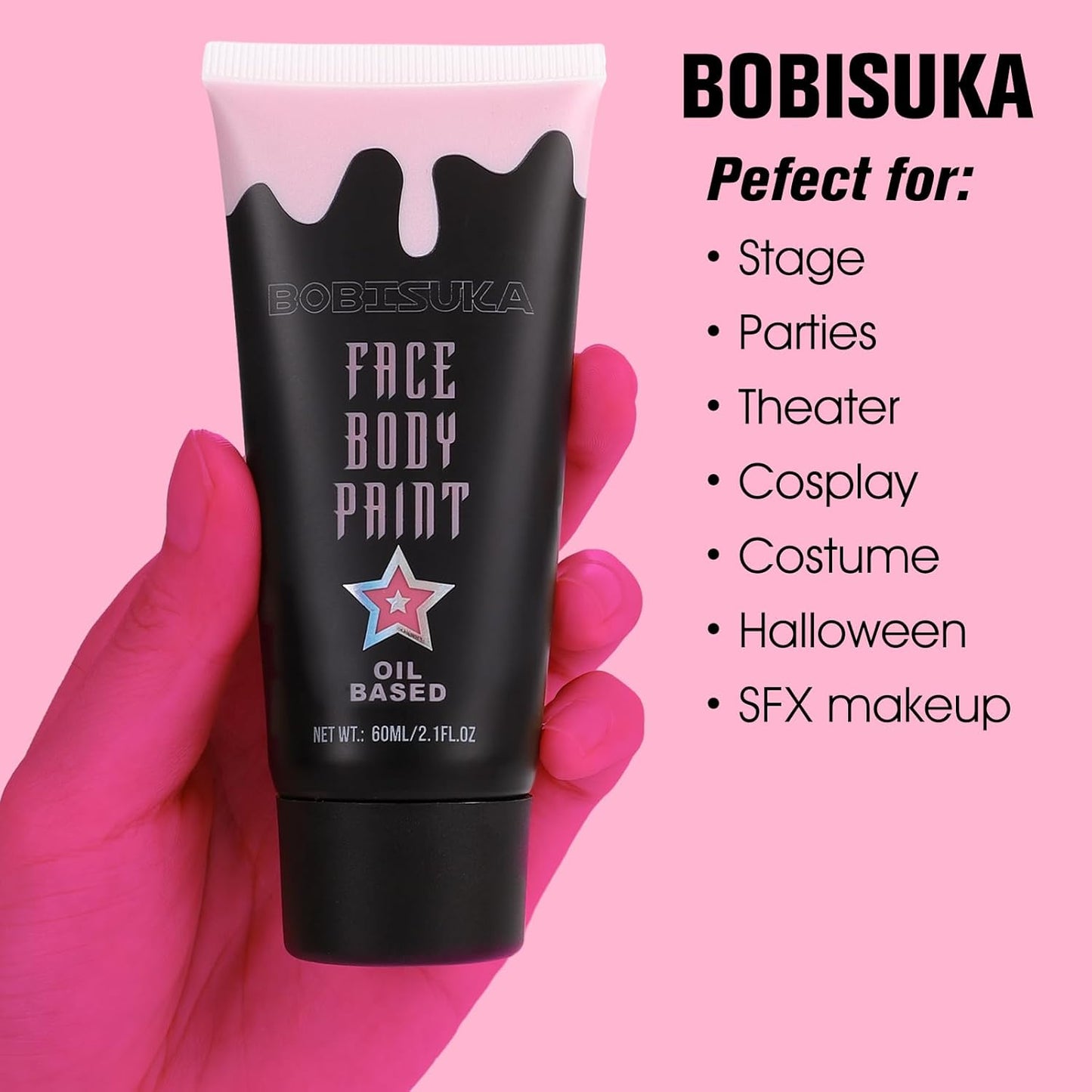 BOBISUKA Pink Face Body Paint, High Pigmented Oil-based Painting Kit, Creamblend Facepaint for Sugar Skull Makeup, Clown Halloween Cosplay, Costume, SFX Special Effect and Theme Parties（2.1 Fl.oz）