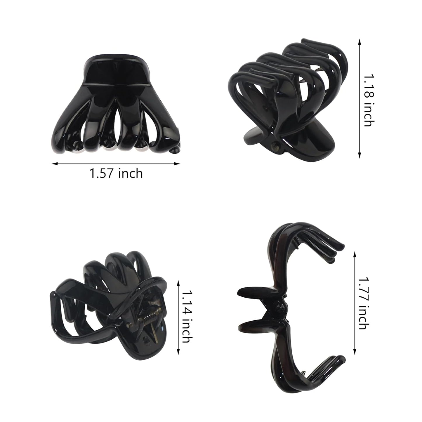 4cm Black Octopus Claw Clips Strong Grip Small Medium Hair Clips With Teeth Non-slips Medium Flat Round Hair Claw Clips for Women and Girls Thin toThick Hair Holder Pony, Half Bun, Styling.