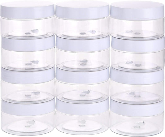 Empty 12 Pack Clear Plastic Storage Favor Jars Wide-mouth Plastic Containers with Lids for Beauty Products, DIY Making or Others (4 oz, White)
