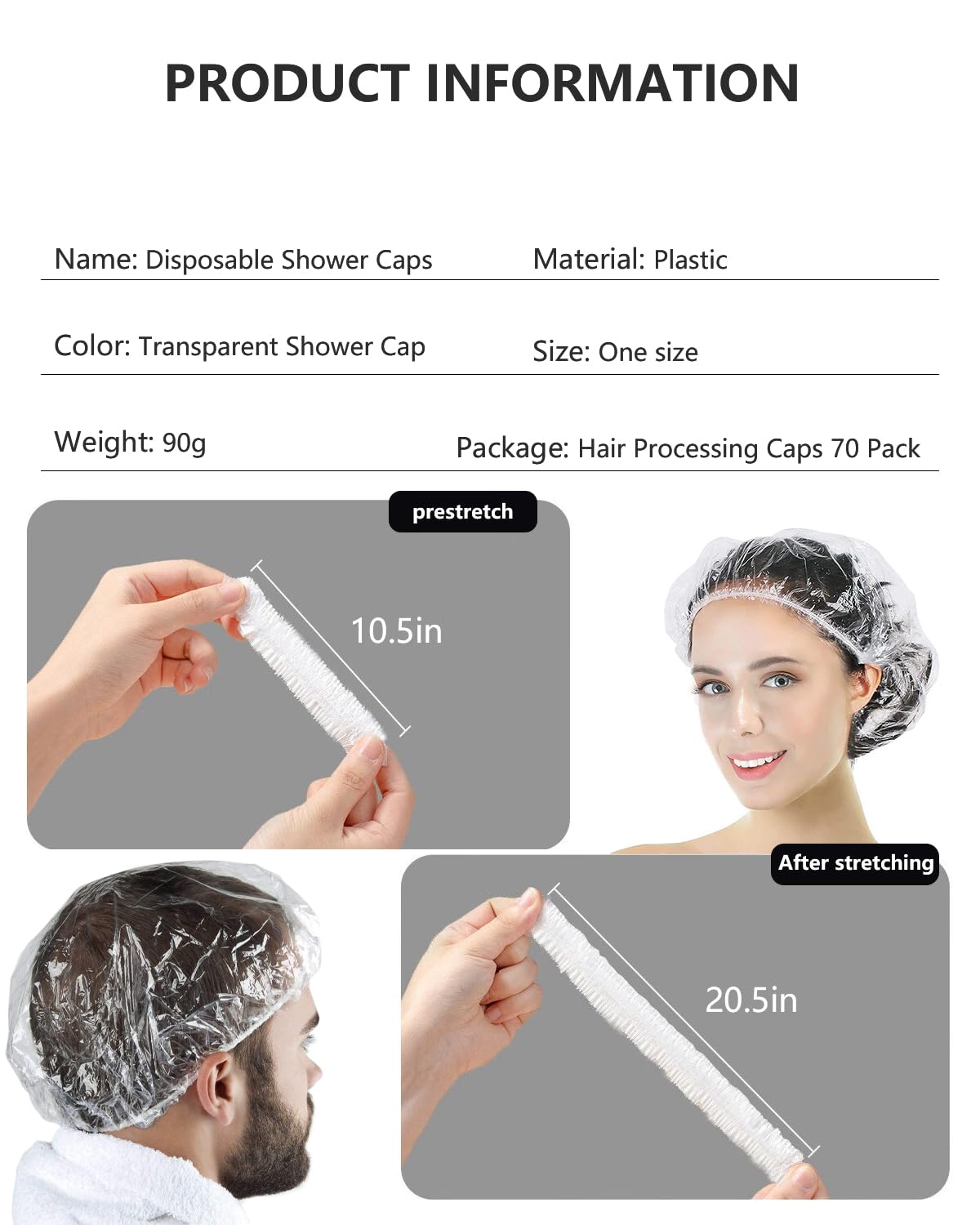 Years Calm 40PCS Disposable Shower Caps, Clear Shower Caps for Travel, large Plastic Hair Caps for Women, Home Use, Hotel (large Size 20.5") (40PCS)