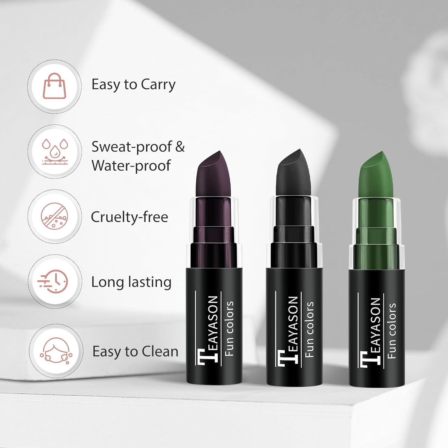 Purple Black Green Face Paint Halloween Makeup Kit, Matte Lipstick Set, Waterproof Body Paint Face Makeup for Halloween Ursula Witch Alien Frankenstein Zombie Clown Vampire Skeleton Skull Joker