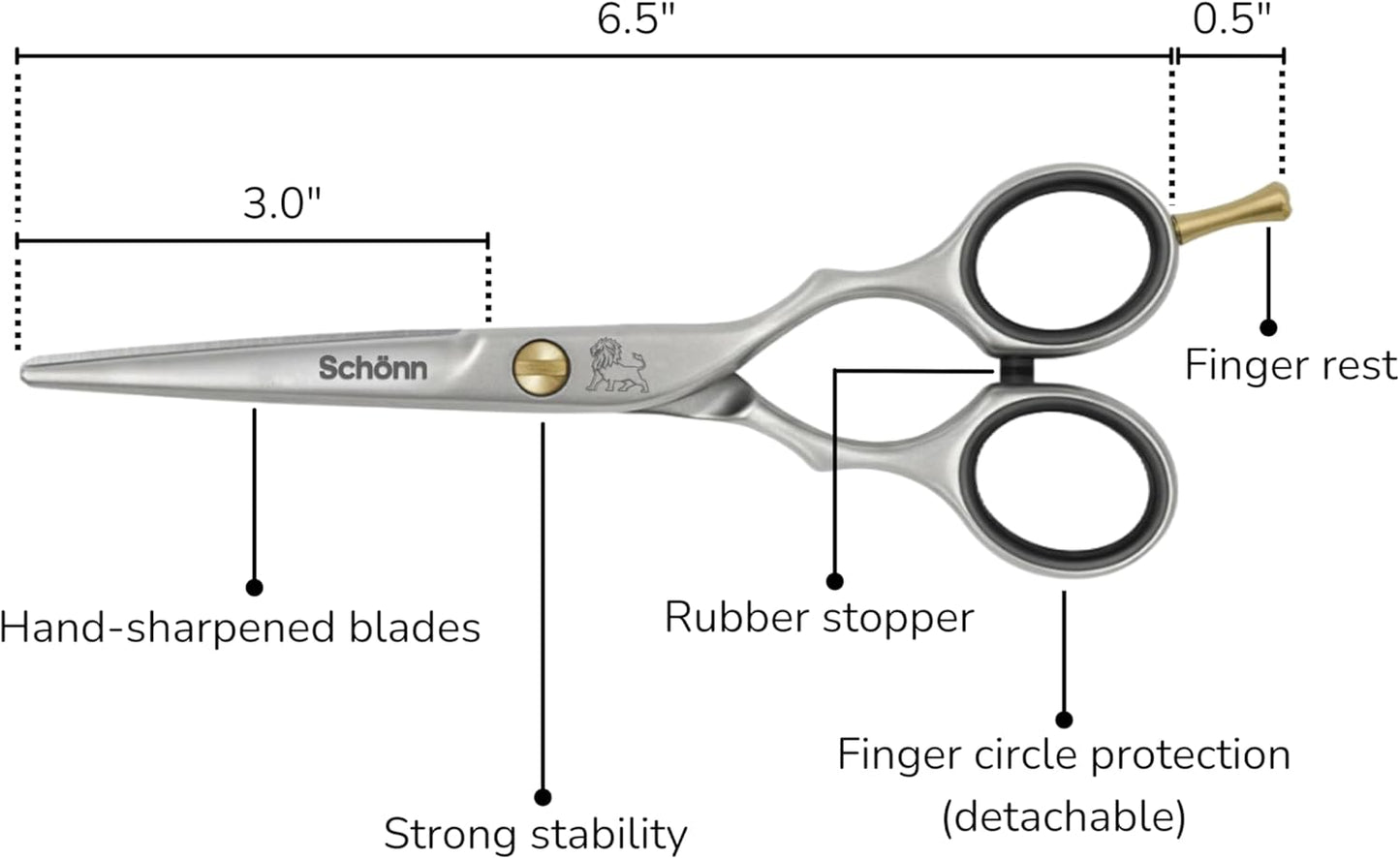 Generic Hair Cutting Scissors, Schönn Hair Scissor, Professional 6.5 inch Right-Handed Barber Shears - German Stainless Steel, Hand Sharpened (Silver/Gold), SCH-CLS-01