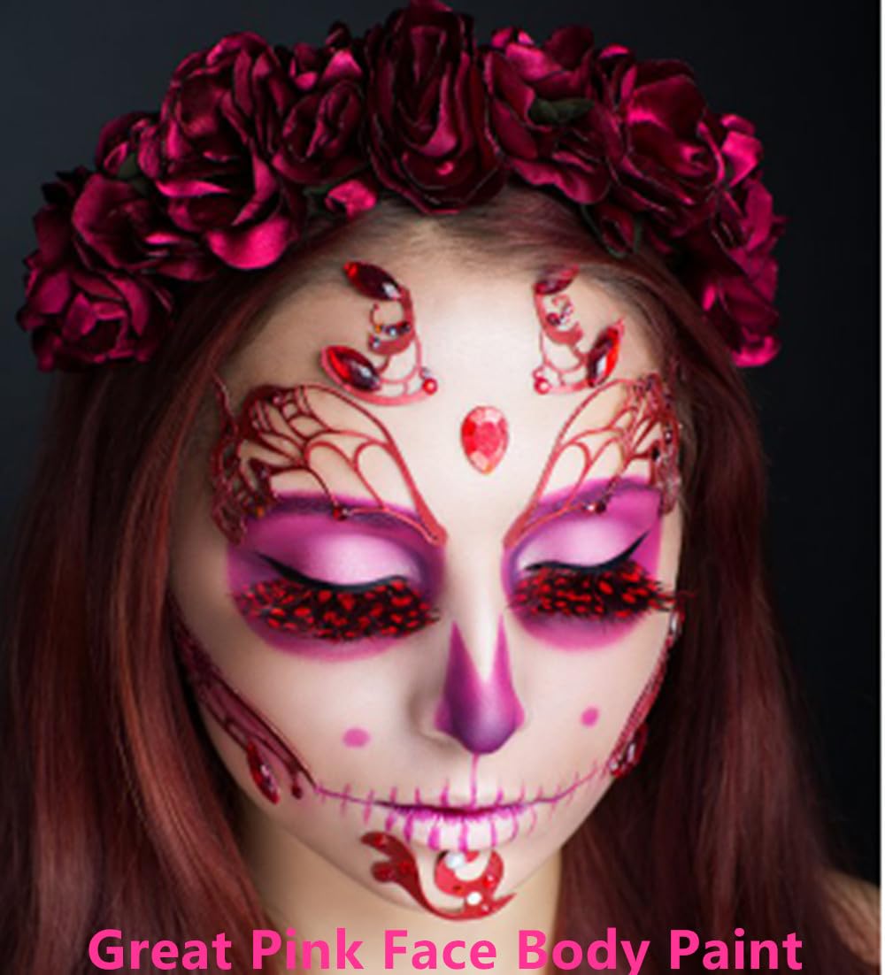 Go Ho Hot Pink Cream-Blendable Face Body Paint Stick,Pink Eye Black Stick,Easy to Color Eye Black Face Paint,Safe Facepaint&Lip Smacking for Halloween Makeup