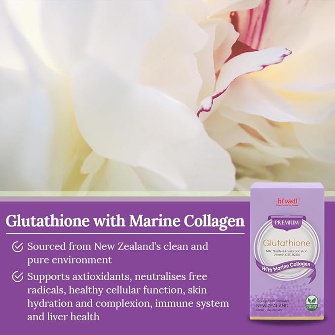 Hi Well Premium Glutathione with Marine Collagen 90 Vegetable Capsule
