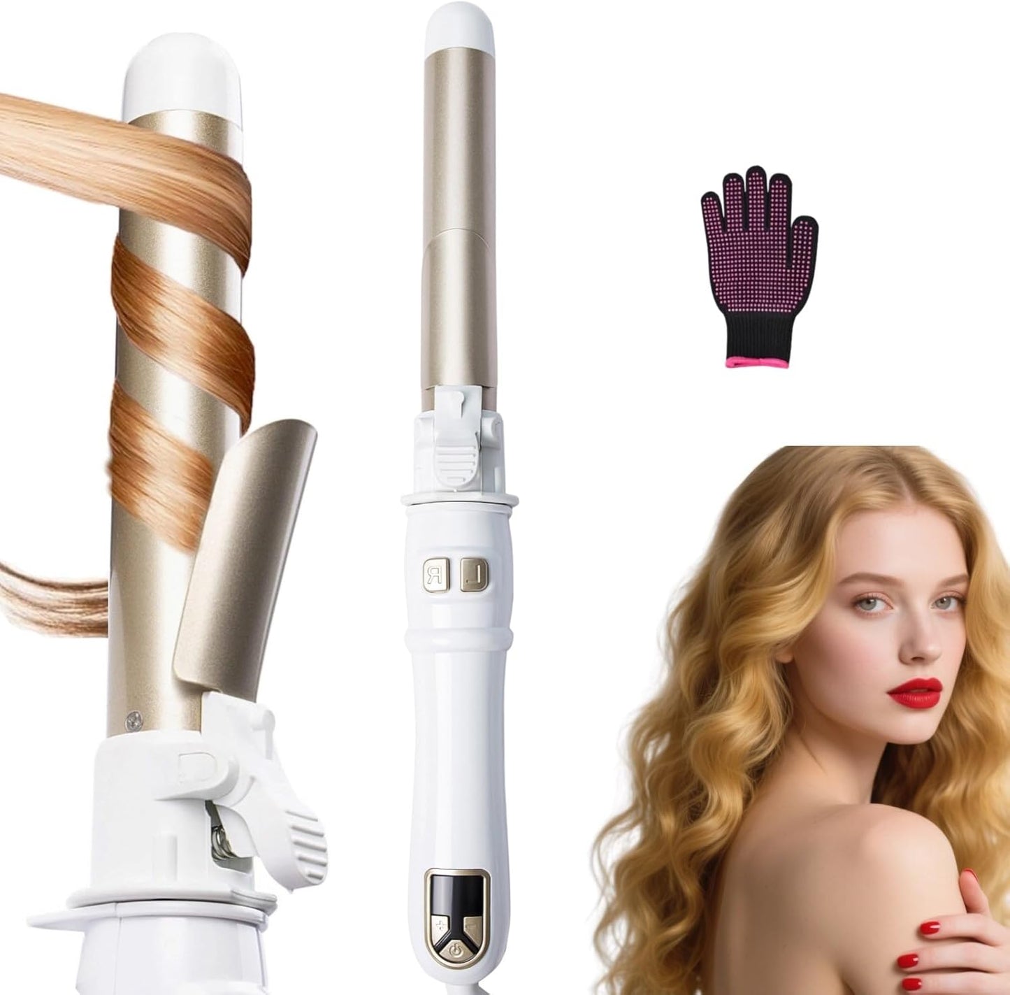 1.1 inch Automatic Curling Wand Rotating Curling Iron for Long Short Hair, Automatic Hair Curler with LED Display, Professional Hair Styling Irons Fast Heating