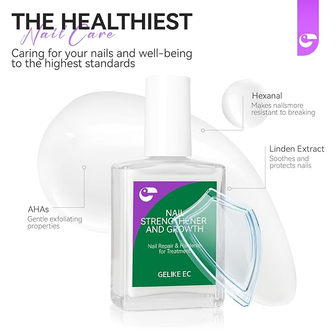 Gelike EC Nail Strengthener for Man: Milky White 15ml 6 in 1 Natural Nail Hardener Extra Strong and Growth - Nail Polish Hardener for Weak and Damaged Nails