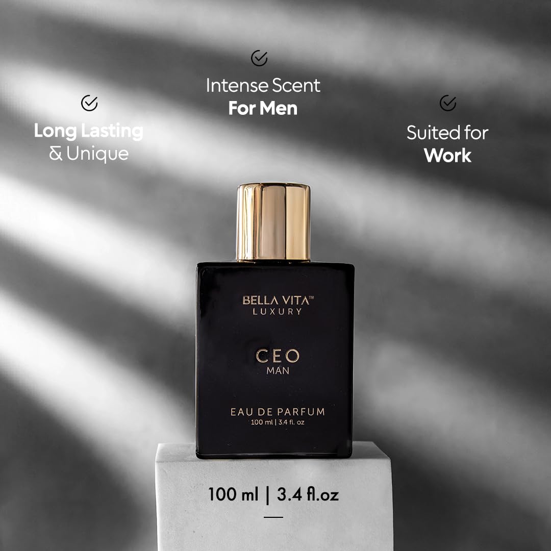 BellaVita Luxury CEO Man Perfume for Men (3.38 fl.oz) | Long-Lasting Men's Perfume with Lemon, Lavender, Tonka Vetiver & Moss Fragrance for Man | CEO Parfum for Men | Vegan & Cruelty-Free Fragrance