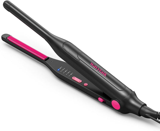Wavytalk Small Flat Iron for Short Hair/Pixie Cut/Bangs/Edges, 3/10" Pencil Flat Iron, Mini Hair Straightener with Anti-Pinch Design, Dual Voltage, Hot Pink