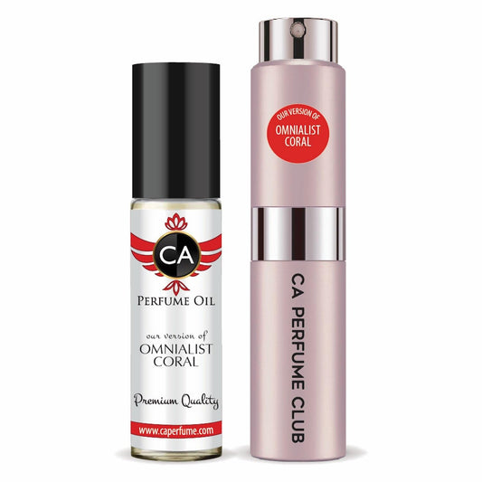 CA Perfume Duo Impression of Omnialist Coral For Women Perfume Layering Set Long Lasting Travel Size EDP + Body Oil Roll-On Bottle 0.27 Fl Oz+0.33 Fl Oz
