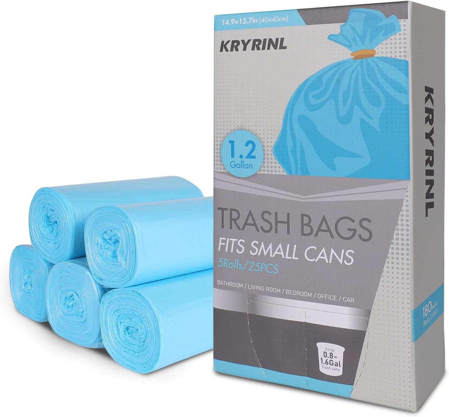 1.2 Gallon Flap-Tie Mini Trash Bags 125 Count Small, Leak Proof and Tear Resistant Garbage Bags for Bathroom, Kitchen, Office, Car, and Travel Durable Plastic Bin Liners, Blue