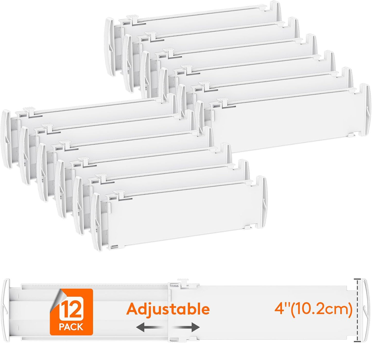 Lifewit 12 Pack Drawer Dividers 4" High, 13.8-22.5" Dresser Drawer Divider, Adjustable Drawer Organizers for Clothes, Plastic Drawers Separators for Dresser, Bedroom, Bathroom, Kitchen, Office