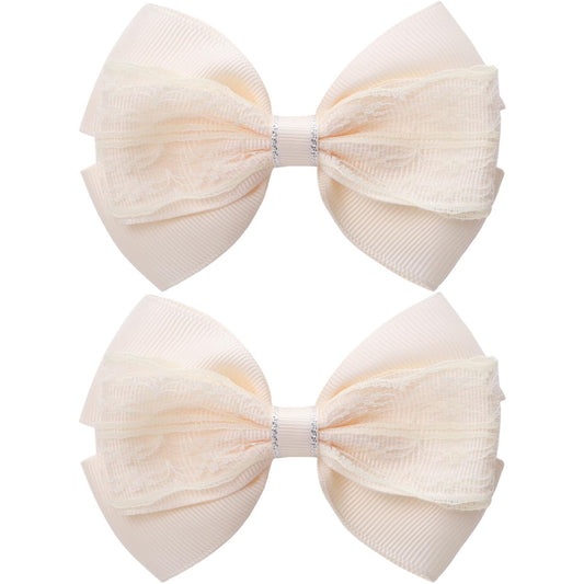 4-Inch Hair Bows Alligator Clips Delicate Lace Hair Accessories for Girls, Toddler, Kids and Women Daily Dress Up Birthday Wedding Christmas Occasions- Set of 2 (Yellow)