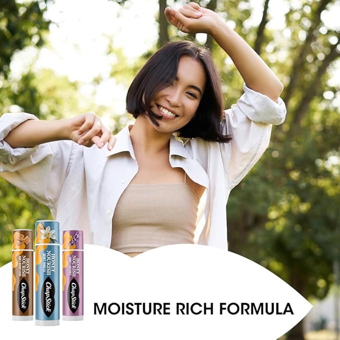 ChapStick Lip Balm Honey Nourish, Moisturizing Fomula with Shea Butter and Avocado Butter, Vitamin E, Honey Vanilla Flavor, 3CT BC .45OZ