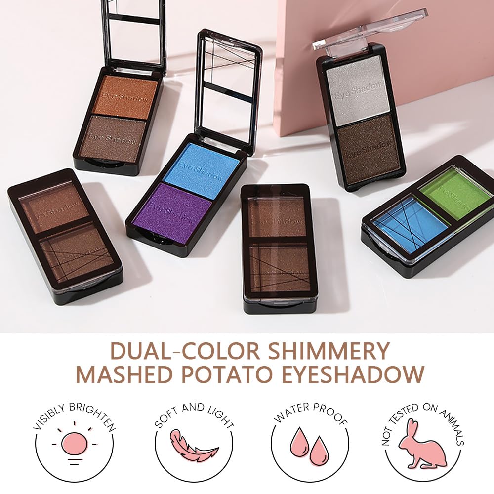 Double color eye shadow, Eyeshadows Creamy, high pigment eye makeup palette, matte shimmer metal eye shadow powder, Blendable, Ultra-Pigmented, Easy to Apply, Matte & Shimmer, (01)