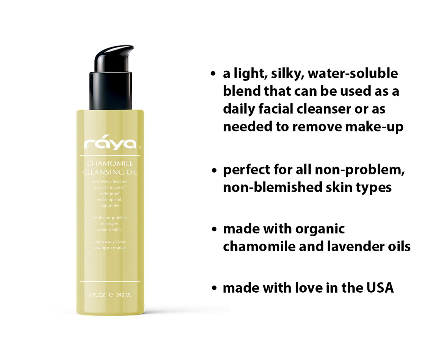 Raya Chamomile Facial Cleansing Oil (154) | Natural and Organic, Water-Soluble Oil Cleanser and Water-Proof Make-Up Remover For All Skin | Made With Chamomile and Lavender Oils