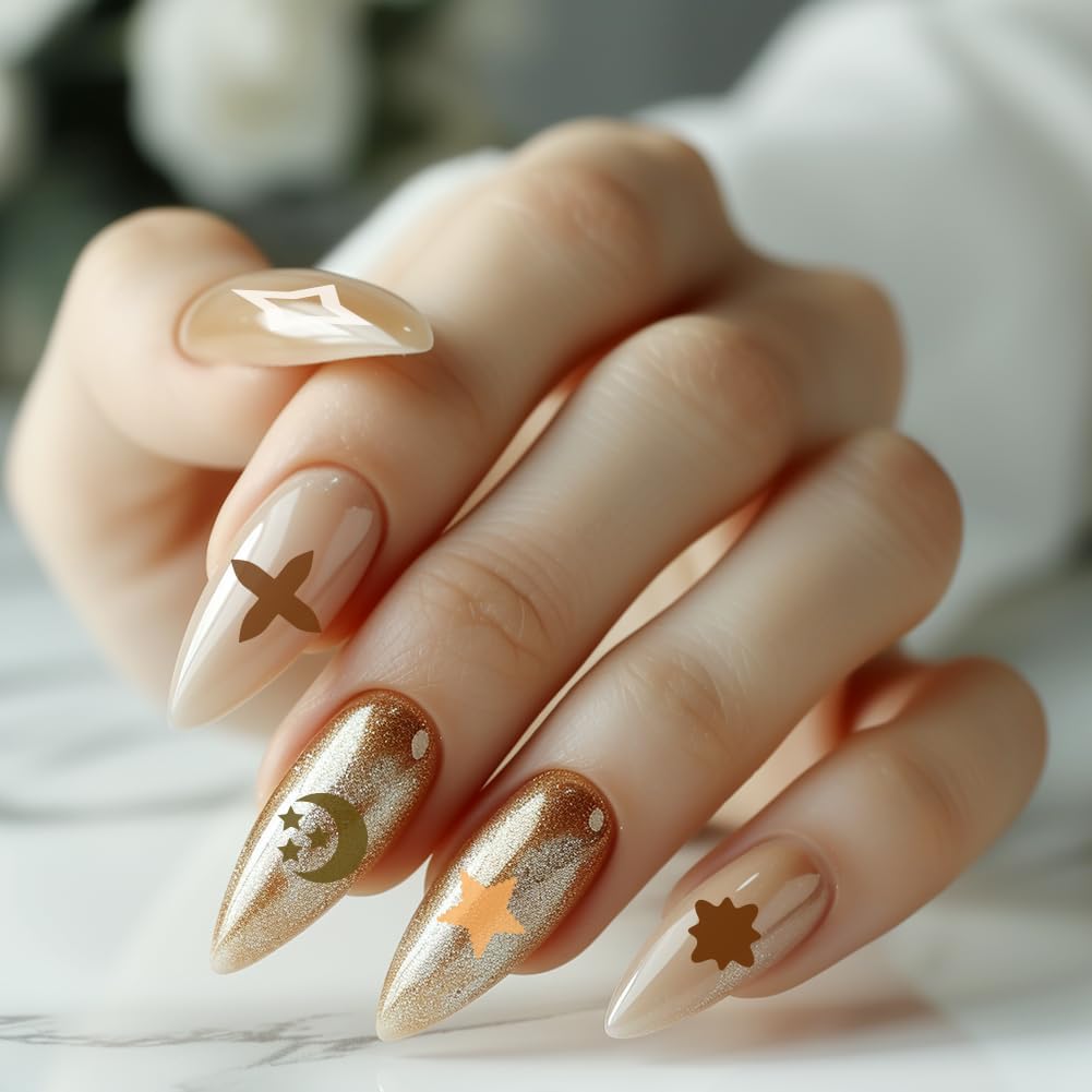 benikmake 3pcs Star Moon Nail Stamp Template Star Gradient Nail Printing Stainless Stencil for Manicure Salon Classic Elements 6x12cm 2.36x4.7inch