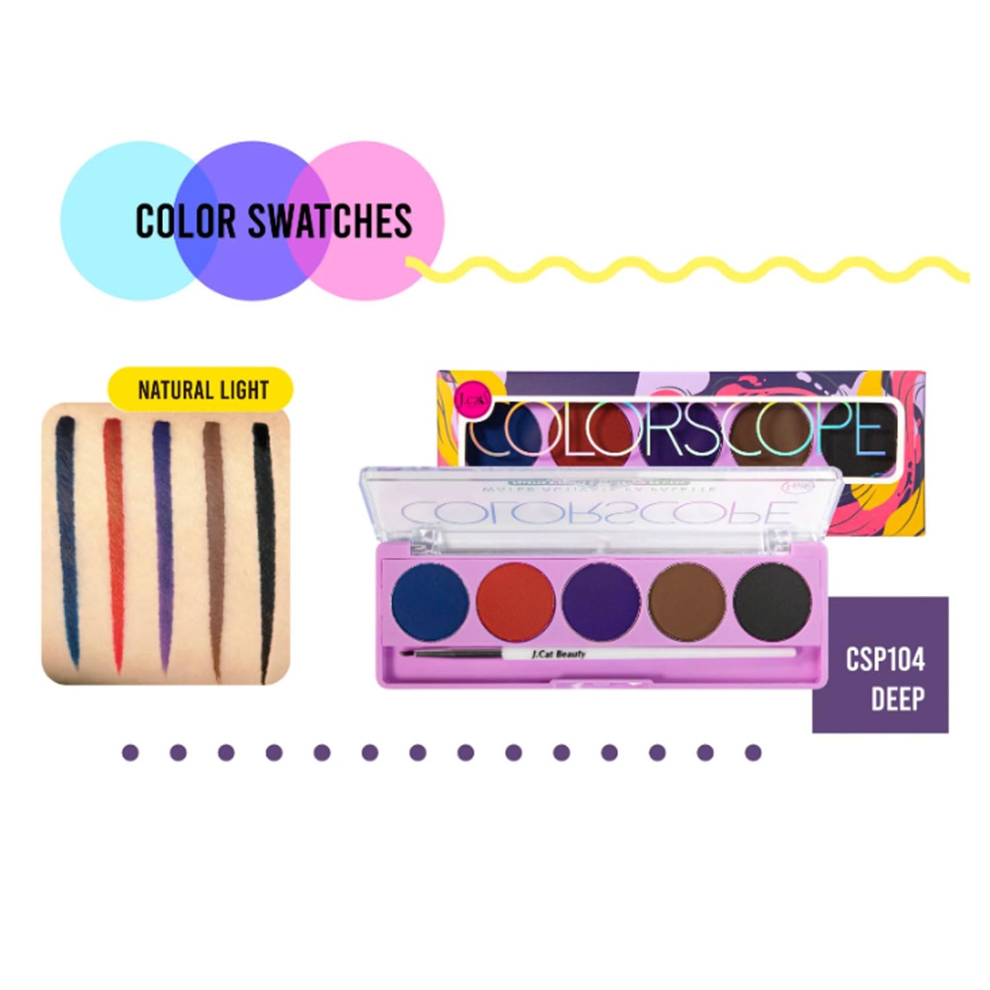 Jcat Beauty 1 Professional [ CSP104 : Deep ] Colorscope Water Activate FX Palette Eyeliner w/Brush + Free Zipper Bag