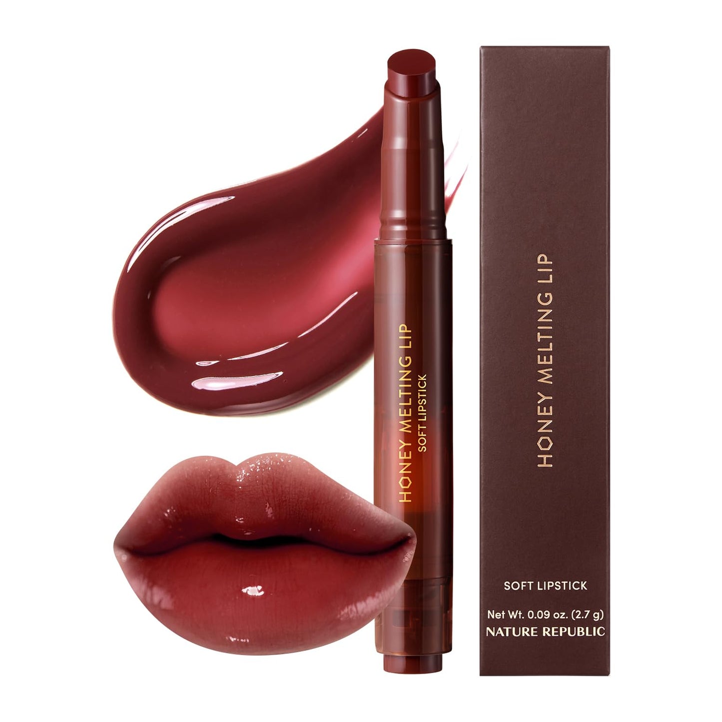 Nature Republic HONEY MELTING LIP PLUMPING (22 BERRY CHILL) SOFT LIP STICK, Hydrating Gloss, Moisturizing balms, Volumizing formula & Sheer tint, Glowy Finish, korean make up, Stocking Stuffers