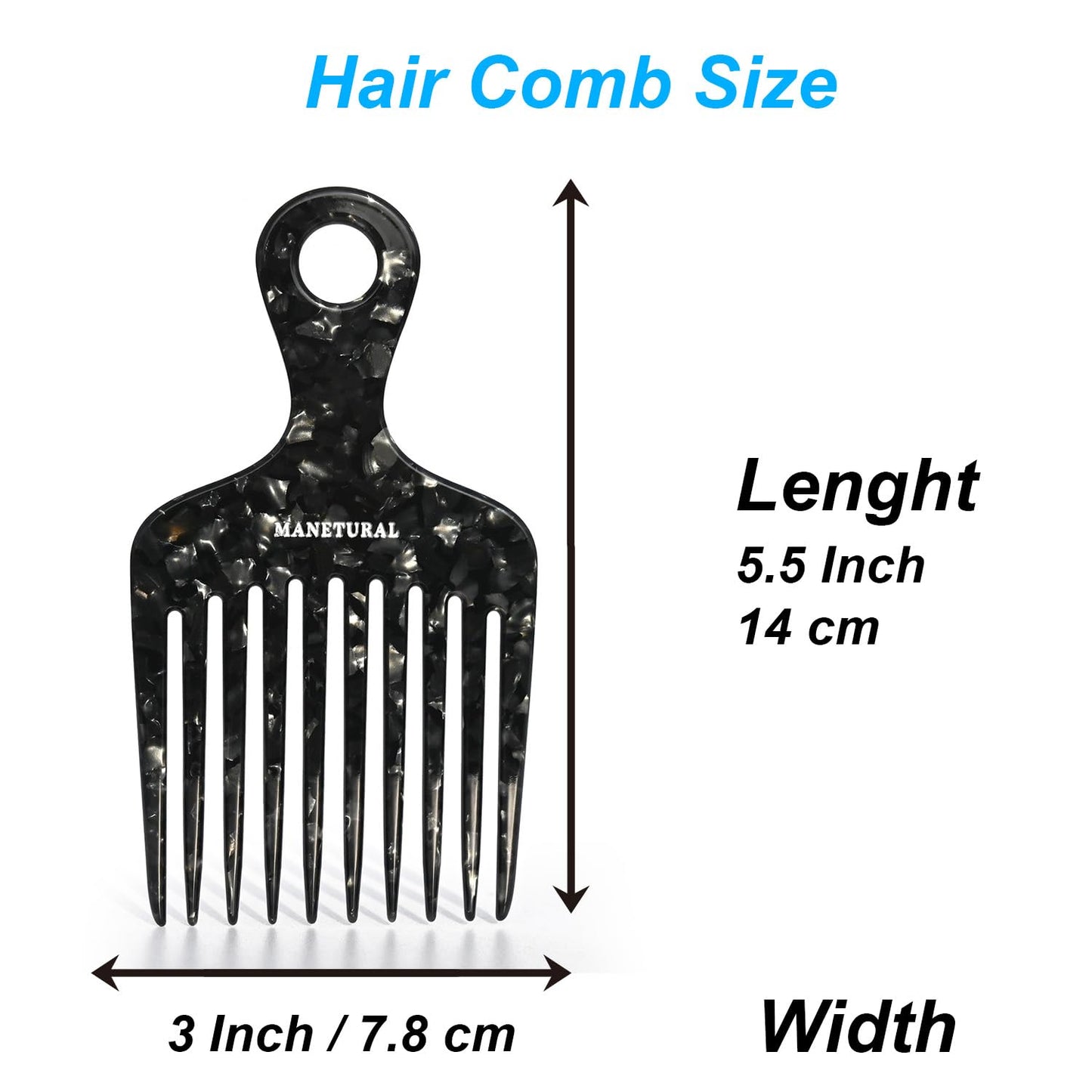 14MX Long-Tooth Comb/Afro Hair Lift Combs for Women's Curls and Men's Beards - Hand-Made, Hand-Crafted Beauty for Effortless Styling (black, 2 PACK)