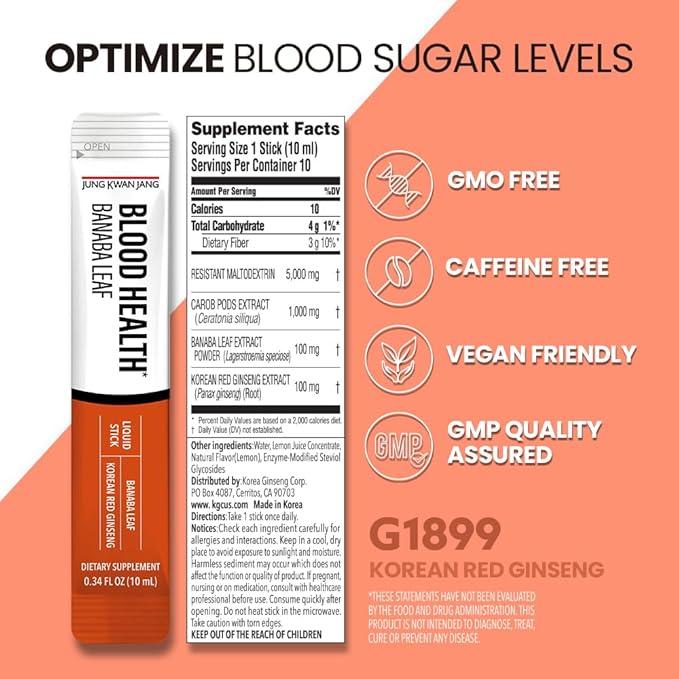 JungKwanJang Blood Health Banaba Leaf Extract (100mg), Carob 10 Count