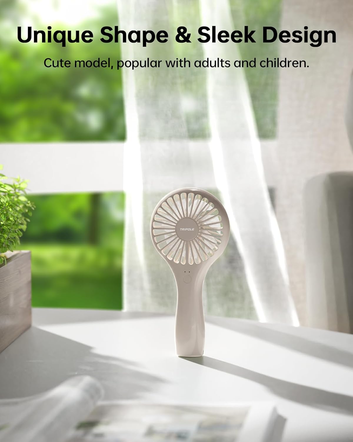 TriPole Mini Portable Fan Powerful Personal Handheld Fans, Battery Operated Rechargeable Fan Speed Adjustable Small Eyelash Fans for Stylish Kids Girls Women Indoor Outdoor Travelling, Beige