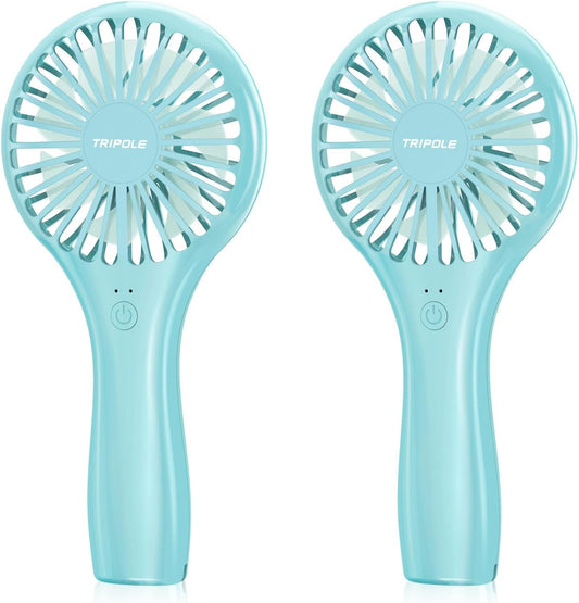 TriPole 2 Pack Handheld Mini Portable Fans Blue, Rechargeable Battery Operated Small Fan for Outdoor Travel Kids Trip, Cute Design Powerful Personal Lash Dryer for Makeup Eyelash Extensions